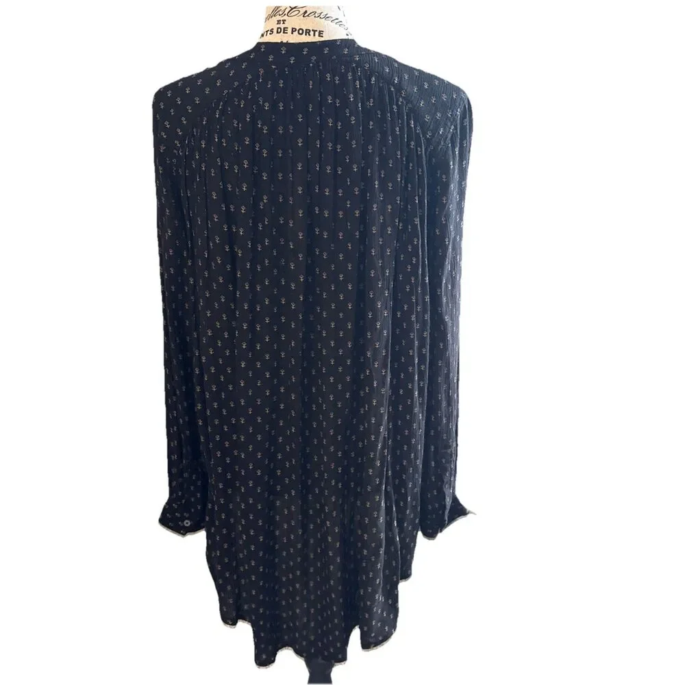 Free People Coal Combo Tribal Tunic Top Sz XS Black Baggy High Low Dress Boho